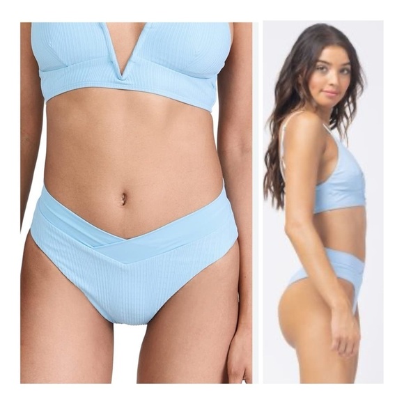 L*Space | Pointelle Rib Court Bitsy Bottom In Sky Blue | S - Picture 4 of 13
